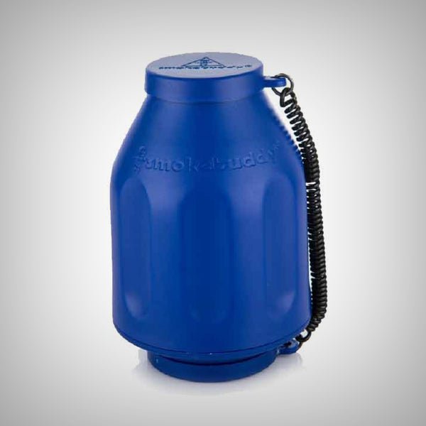 Blue Smokebuddy Original Personal Air Filter with attached black tether