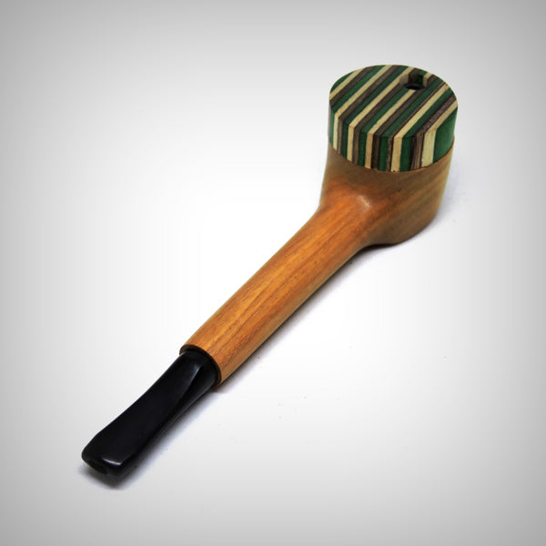 Compact hardwood smoking pipe with built-in wooden lid