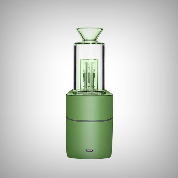 Green VLAB Halo V2 Smart E-Rig angled view with glass water bubbler