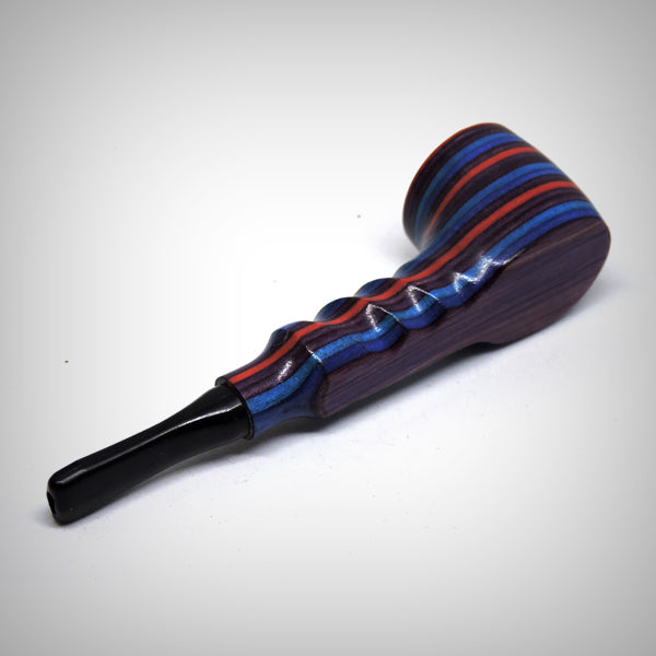Handmade wooden pipe made from laminated Rainbow Wood