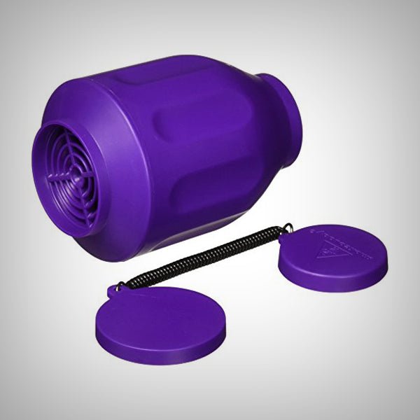 Purple Smokebuddy Original on its side with purple travel caps
