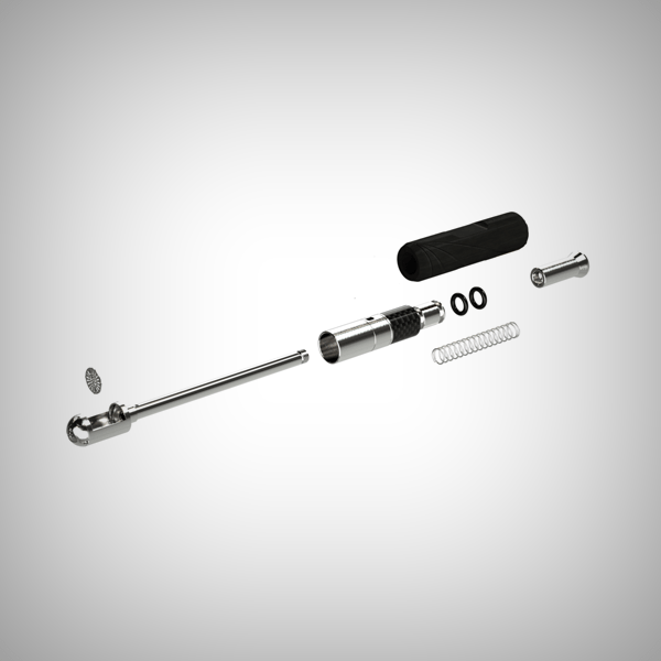 The Hippie Pipe Pipe X analog vaporizer shown disassembled with internal components