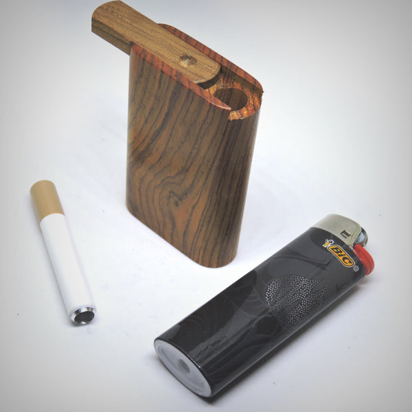 The Mill wooden dugout with cigarette-style one hitter pipe