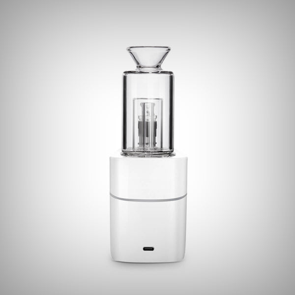 White VLAB Halo V2 Smart E-Rig with clear glass bubbler and cap assembly