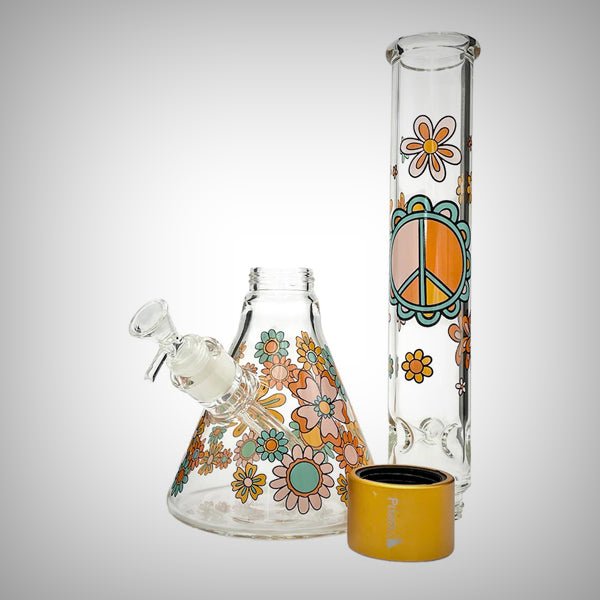 Flower Power Beaker Single Stack and Double Stack by Prism Waterpipes | glass bongs | 421Store online smoke shop