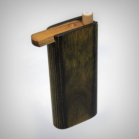 The Mill wood dugout one hitter with sliding top open and included cigarette-style pipe beside it
