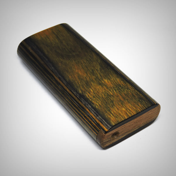 The Mill wood dugout with sliding top open and included cigarette-style one hitter across the front